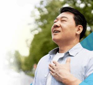 man breathing deep