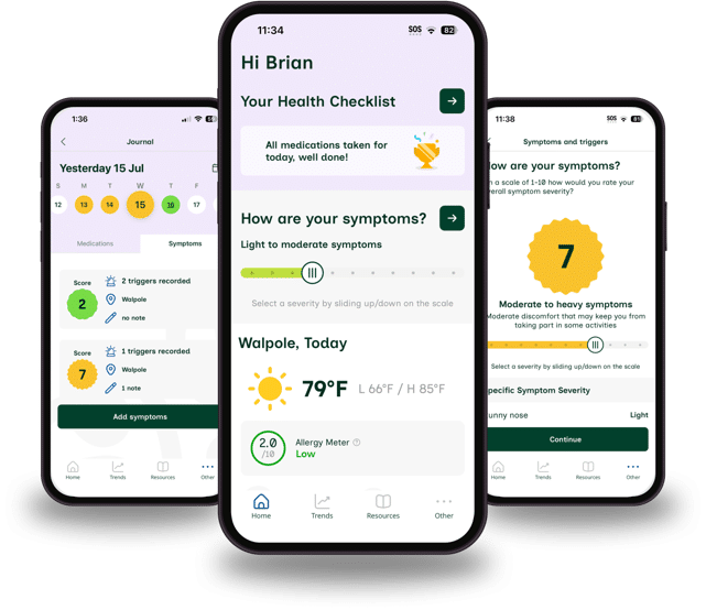 Screenshots of Allergy Buddy app